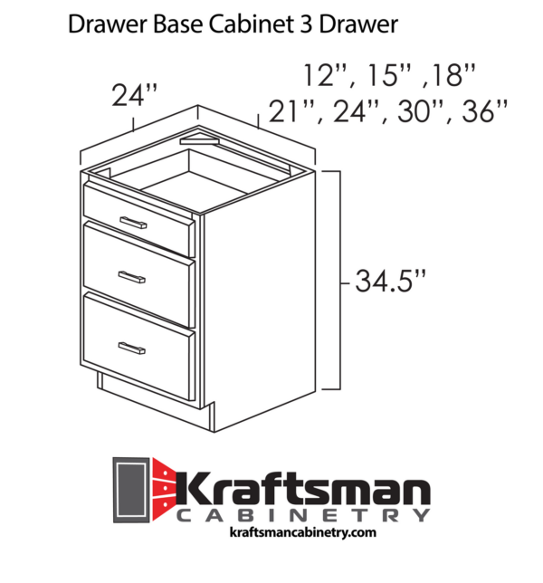 Drawer Base Cabinet 3 Drawer Aspen White | Kraftsman Cabinetry ...